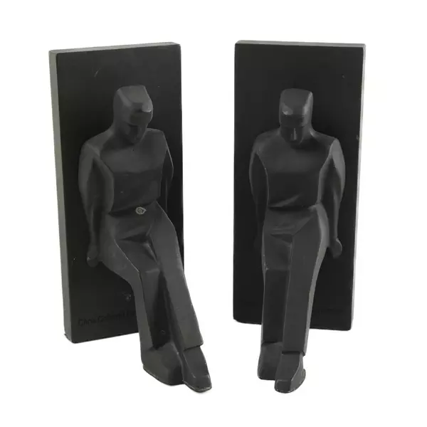 Kikkerland Vintage Art Deco Male Leaning Bookends Sculptural Set