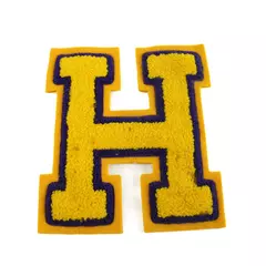 Letterman Jacket Patch Letter H Yellow w/ Purple Outline Sew or Iron-On