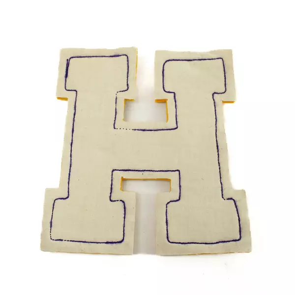 Letterman Jacket Patch Letter H Yellow w/ Purple Outline Sew or Iron-On