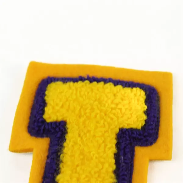 Letterman Jacket Patch Letter H Yellow w/ Purple Outline Sew or Iron-On