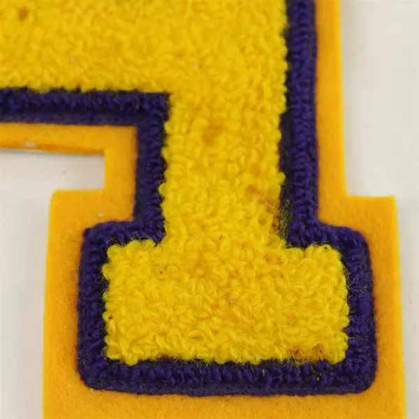 Letterman Jacket Patch Letter H Yellow w/ Purple Outline Sew or Iron-On