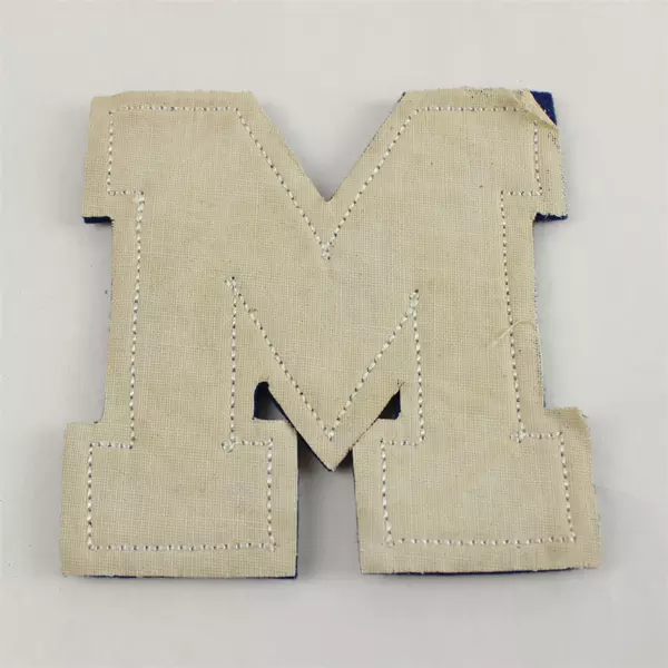 Letterman Jacket Patch M Cream Blue Outline Sew or Iron-On 5in