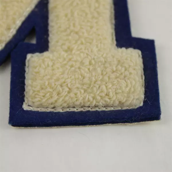 Letterman Jacket Patch M Cream Blue Outline Sew or Iron-On 5in