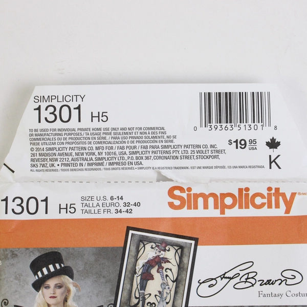 Simplicity Amy Brown 1301 Fantasy Costumes Women's Size H5 (6-14) 2014
