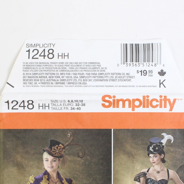 Simplicity Theresa Laquey Costume Designs 1248 Women's Size HH (6, 8, 10, 12)