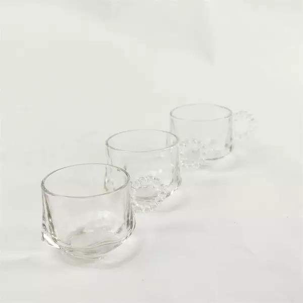 Set of 3 Vintage Glass Mugs Retro Stackable Coffee Cups 5.5in 