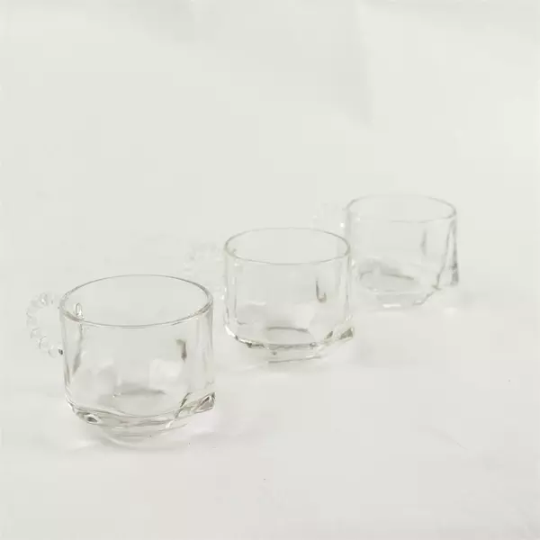 Set of 3 Vintage Glass Mugs Retro Stackable Coffee Cups 5.5in 