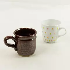 Lot of 2 Vintage Coffee Cups Centura White Floral & Brown Ceramic Mugs