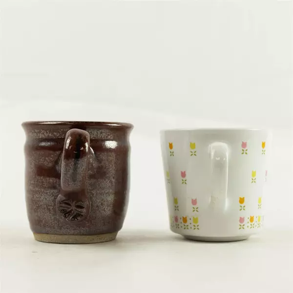 Lot of 2 Vintage Coffee Cups Centura White Floral & Brown Ceramic Mugs