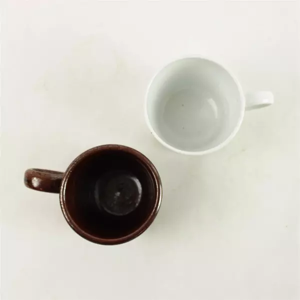 Lot of 2 Vintage Coffee Cups Centura White Floral & Brown Ceramic Mugs