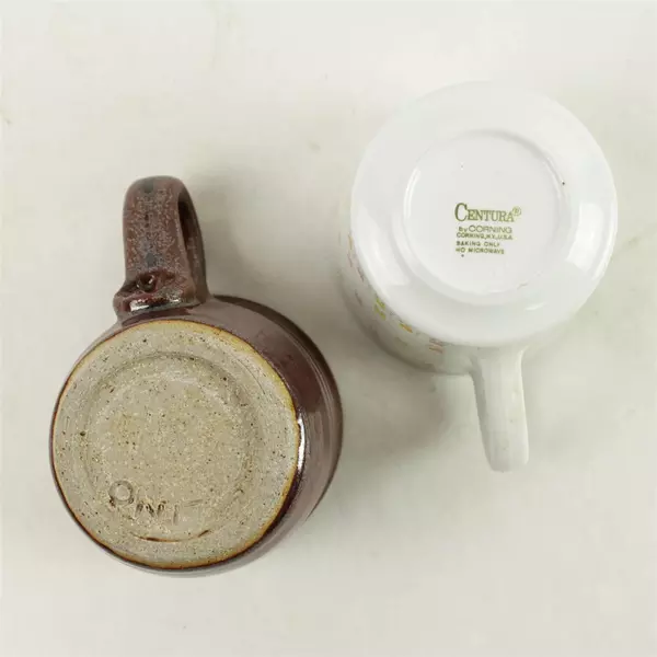 Lot of 2 Vintage Coffee Cups Centura White Floral & Brown Ceramic Mugs