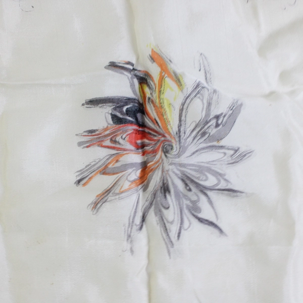 Vintage Gray Orange Yellow Square Silk Scarf 29" x 29" FLAWED