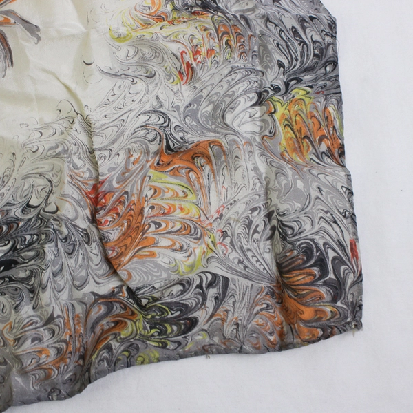 Vintage Gray Orange Yellow Square Silk Scarf 29" x 29" FLAWED