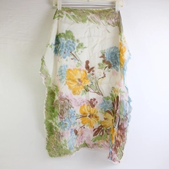 Vintage Multicolor Floral Square Silk Scarf 30" x 30" FLAWED