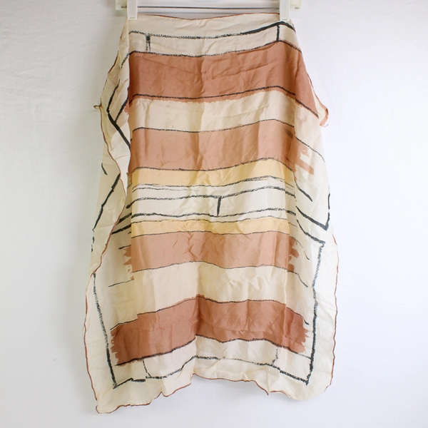 Vintage Brown and Beige Square Silk Scarf 30" x 30" FLAWED