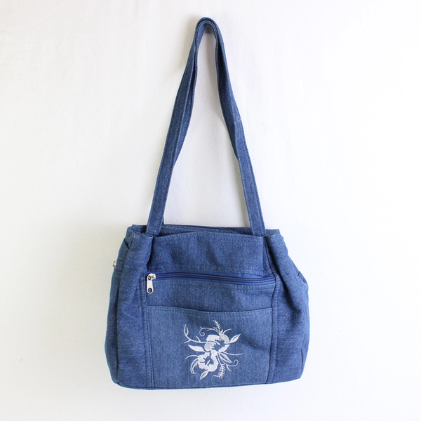 Unbranded 3 Piece Blue Denim Tote Purse with Matching Small Pouches