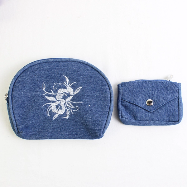 Unbranded 3 Piece Blue Denim Tote Purse with Matching Small Pouches