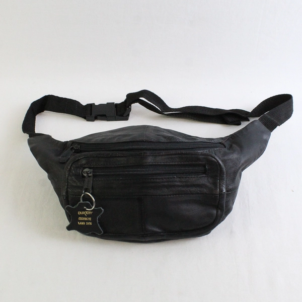 Vtg Buxton Cashmere Lambskin Soft Leather Black Zippered Fanny Pack