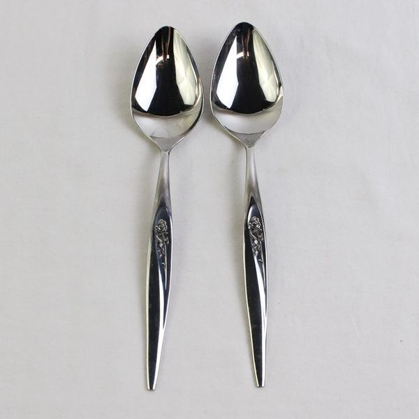 Lot of 2 VTG Sears Roebuck Tradition Gentle Rose Pattern Serving Spoons 8.5" SS