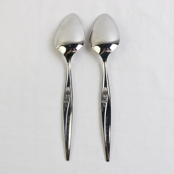 Lot of 2 VTG Sears Roebuck Tradition Gentle Rose Pattern Serving Spoons 8.5" SS