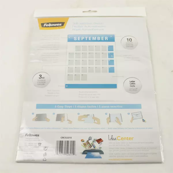 Fellowes Self-Adhesive Sheets, Letter Size, 3 mil, 10 Pack (CRC52215), Clear New