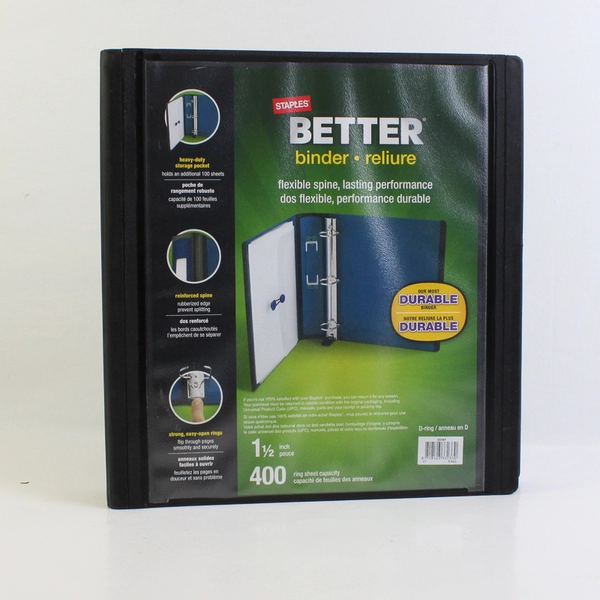 Staples Better Binder View 1.5 Inch D Ring Binder Black 400 Sheet Capacity