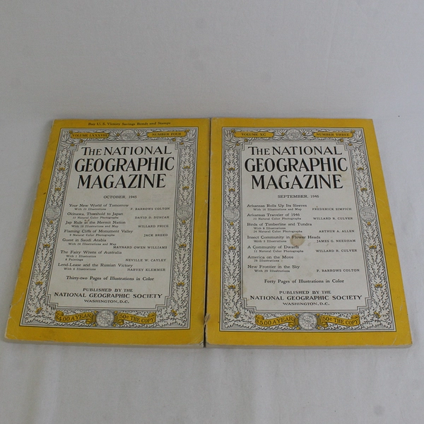 Vintage Lot of 2 National Geographic Magazines October 1945 & September 1946