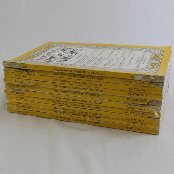Vintage Lot of 10 National Geographic Magazines 1948 Missing Nov & Dec 