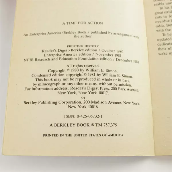 A Time for Action William E. Simon Reader's Digest Condensation 1981