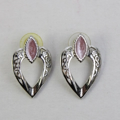VTG Sparkly Pink Enamel Silver-Tone Heart Shape Stud Earrings
