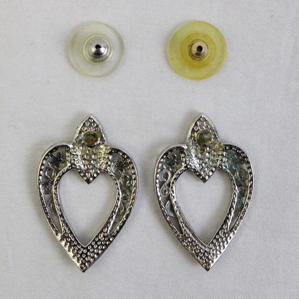 VTG Sparkly Pink Enamel Silver-Tone Heart Shape Stud Earrings