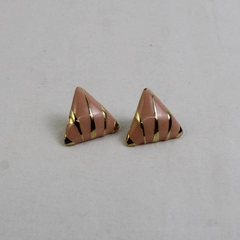 VTG Light Pink Enamel Gold-Tone Triangular Pierced Stud Earrings MISSING BACK
