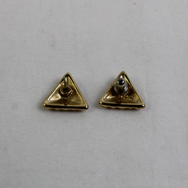 VTG Light Pink Enamel Gold-Tone Triangular Pierced Stud Earrings MISSING BACK