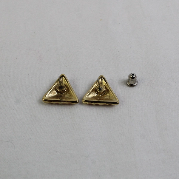 VTG Light Pink Enamel Gold-Tone Triangular Pierced Stud Earrings MISSING BACK