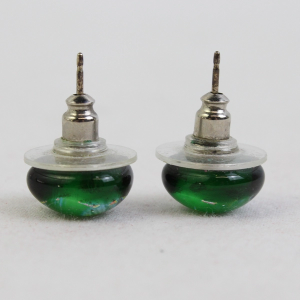Dichroic Art Glass Stud Earrings Green Pink Silver 1/4"