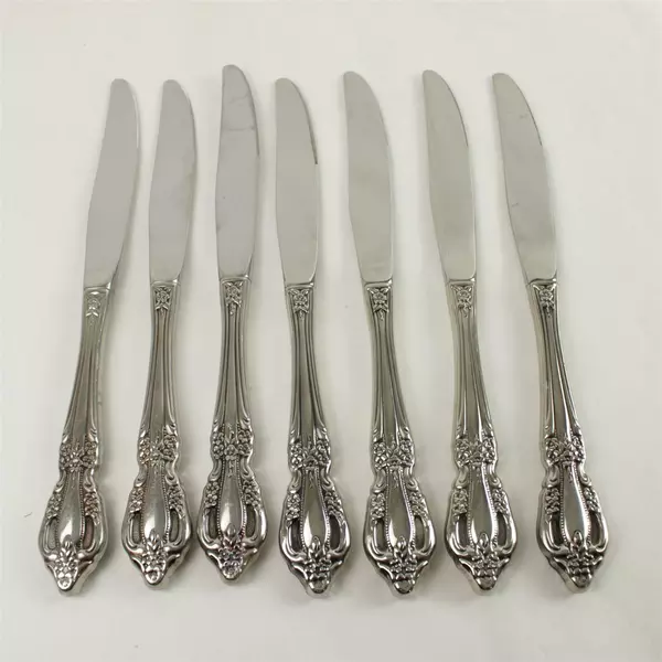 Set of 7 Oneida Raphael Stainless Hollow Handle Modern Dinner Knives 