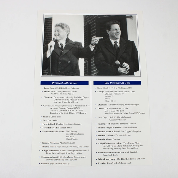 President Bill Clinton Vice President Al Gore Biography Fact Sheet