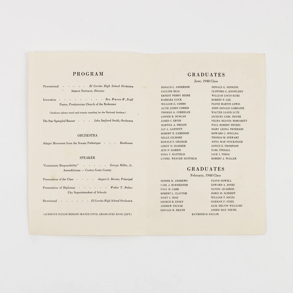 1948 Commencement Program Richmond Union Evening High School California 