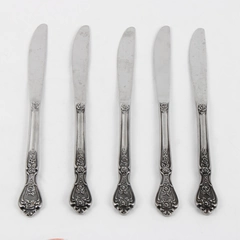 Set of 5 Vintage Normandy Rose Pattern Stainless Steel Modern Solid Dinner Knife