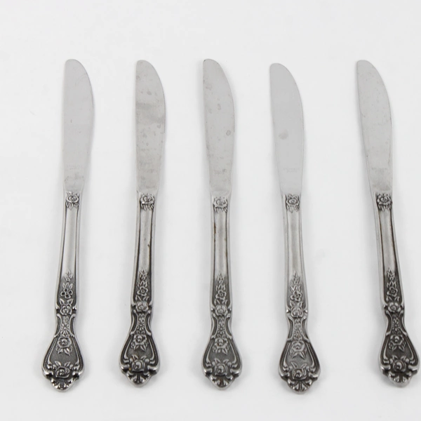 Set of 5 Vintage Normandy Rose Pattern Stainless Steel Modern Solid Dinner Knife