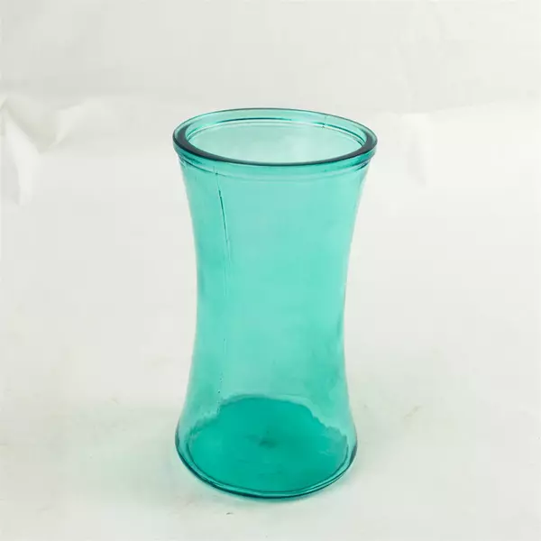 Vintage Blenko Hand-Blown Glass Vase Blue-Green Mid-Century 8 in
