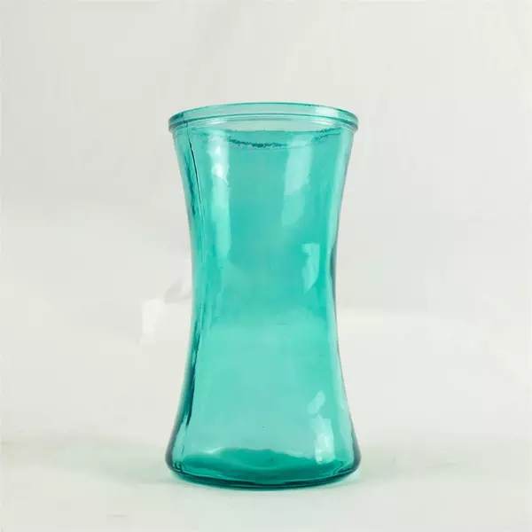 Vintage Blenko Hand-Blown Glass Vase Blue-Green Mid-Century 8 in