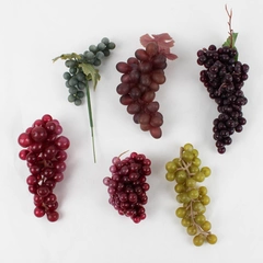 Lot of 6 Artificial Fruit Plastic Grape Clusters - Green, Purple, Blue 