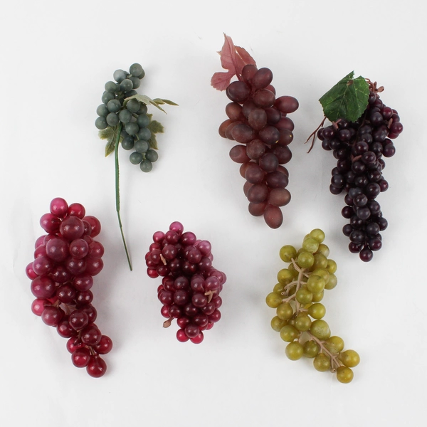 Lot of 6 Artificial Fruit Plastic Grape Clusters - Green, Purple, Blue 