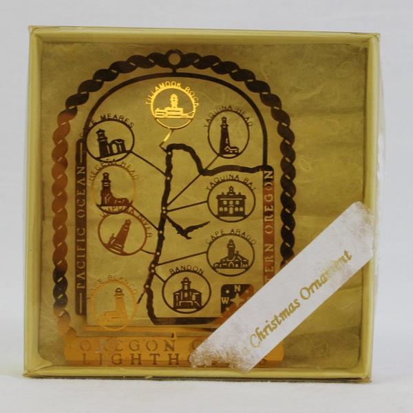 Oregon Coast Lighthouses Ornament Gold Colored Brass 3D in Box