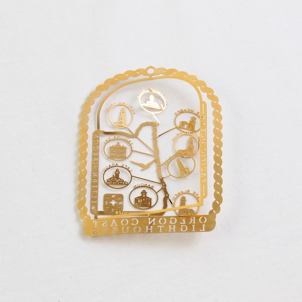 Oregon Coast Lighthouses Ornament Gold Colored Brass 3D in Box
