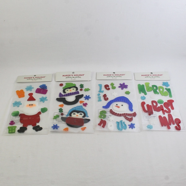 Lot of 4 Maker's Holiday Window Gel Clings Christmas Decor, New