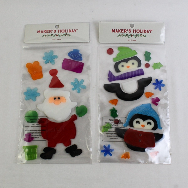 Lot of 4 Maker's Holiday Window Gel Clings Christmas Decor, New