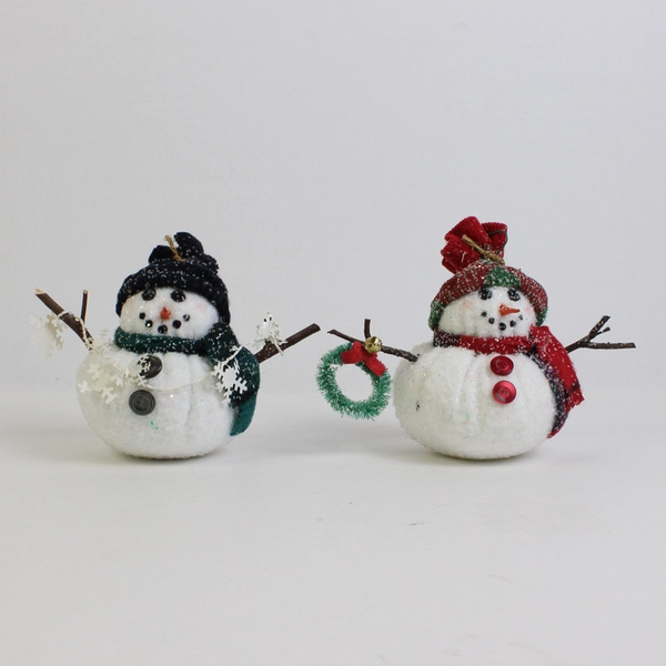 Vintage Festive Pair of Plush Glitter Snowmen