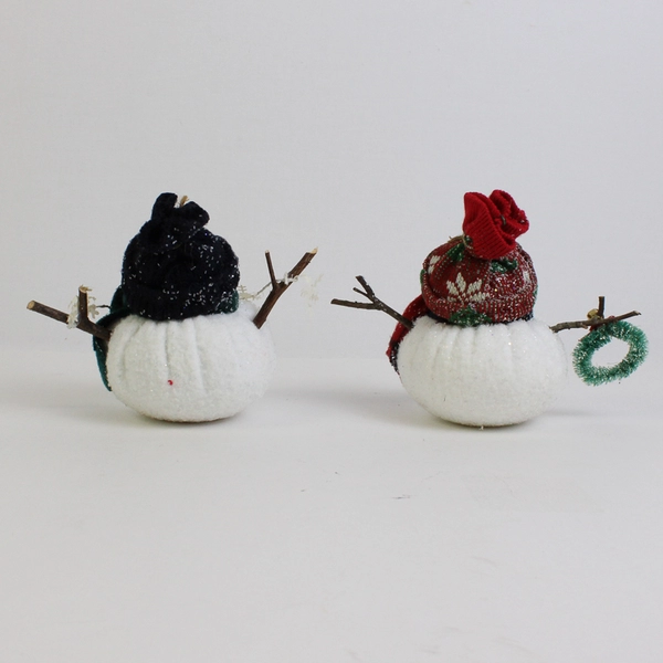 Vintage Festive Pair of Plush Glitter Snowmen